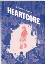 Cover of Štěpánka Jislová's "Heartcore," depicting a girl drawn in pink surrounded by a crowd of people drawn in blue.