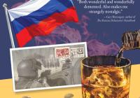 Moscow 93 book cover: Russian flag, glass of whisky rocks being poured, flames, soldiers marching in uniform, and a stamped postcard showing the Russian army shelling the burning Russian White House in October 1993.