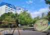 Public park and apartment building in Fužine, Slovenia