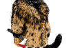 Cat in fur coat with bloody axe
